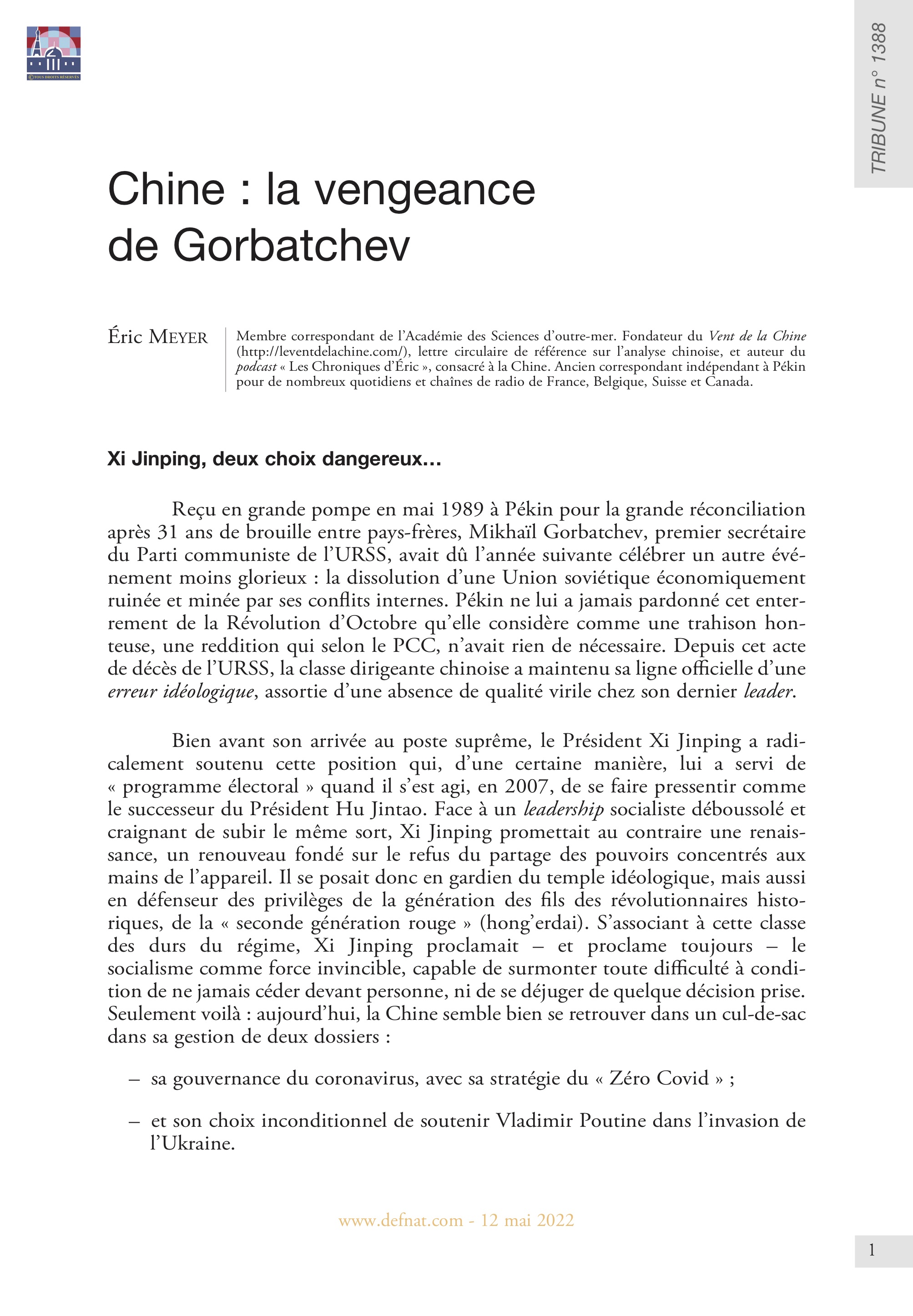 Chine : la vengeance de Gorbatchev (T 1388)
